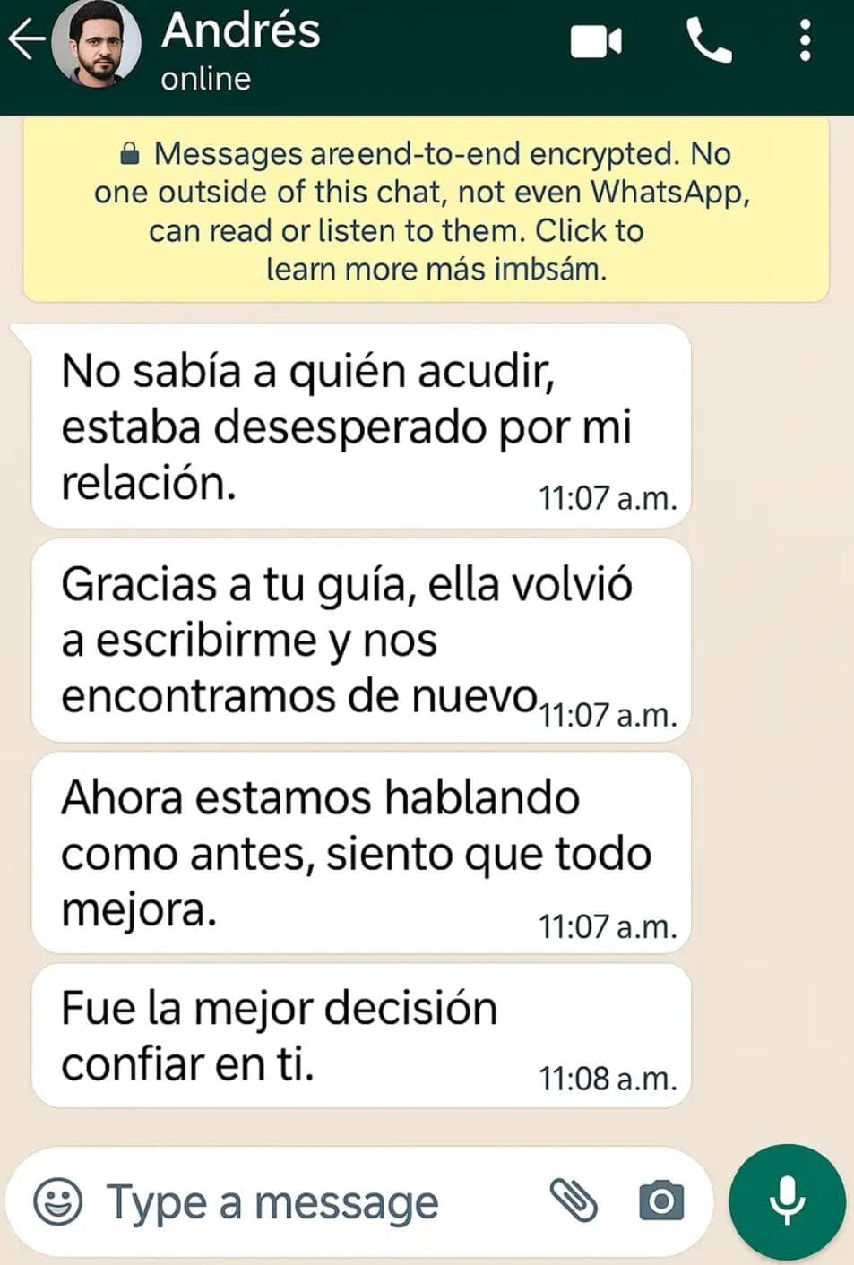 Opinión verificada de amarre de amor exitoso - Cliente de Madrid